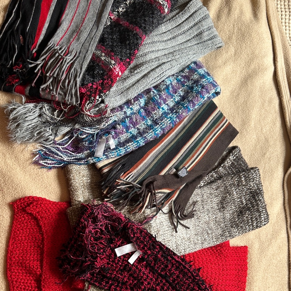 Bundle of Eight (8) Knit & Woven Scarves - Various Colors/Lengths